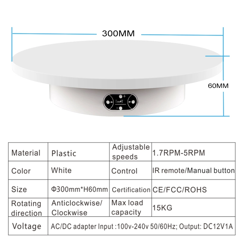 30cm Adjustable Speed Remote Control Rotating Electric Turn Table for Photography Product Display