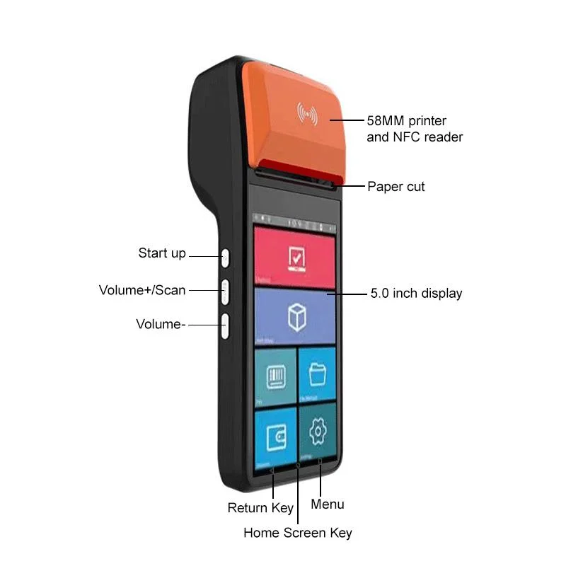 All-in-One POS 4G WiFi Mobile Retail Android POS Systems Terminal with 58mm Thermal Receipt Printer Qr Code Scanner