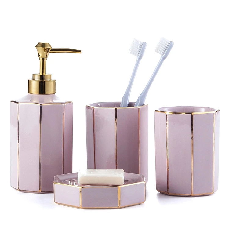 High quality/High cost performance  Western Hotel Soap Dispenser Soap Dish Four-Piece Accessory Set Ceramic Home Decor Pink Bathroom Set