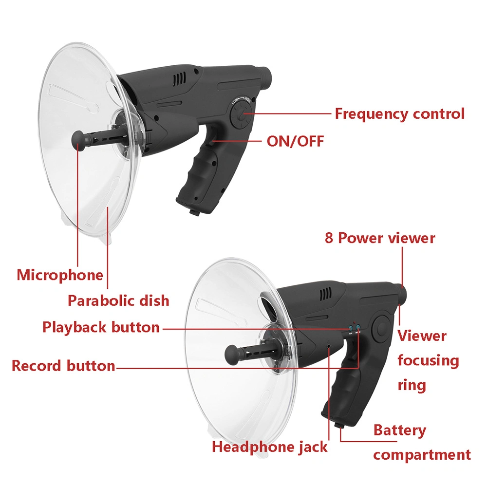 Ampliação de 8X amplificador de som ouvido Aves Biónico telescópio de gravação com fones de ferramentas exterior Monitorizador de ferramenta de aves de audição