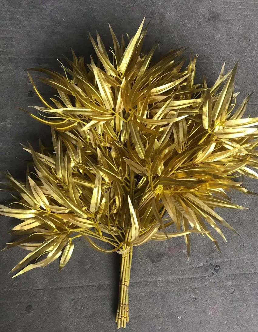 Wholesale/Supplier Plastic Golden Artificial Bamboo Leaves for Decoration