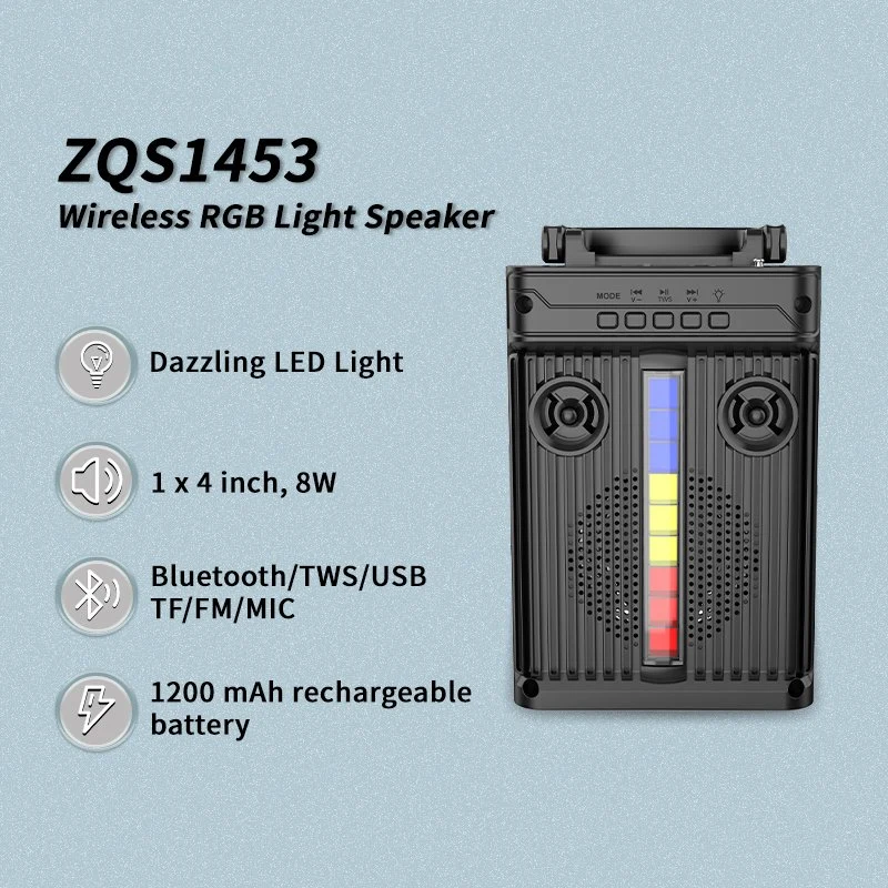 Zqs1453 RGB Light USB TF FM Radio Mini Super Bass Portable Bluetooth Wireless Speaker