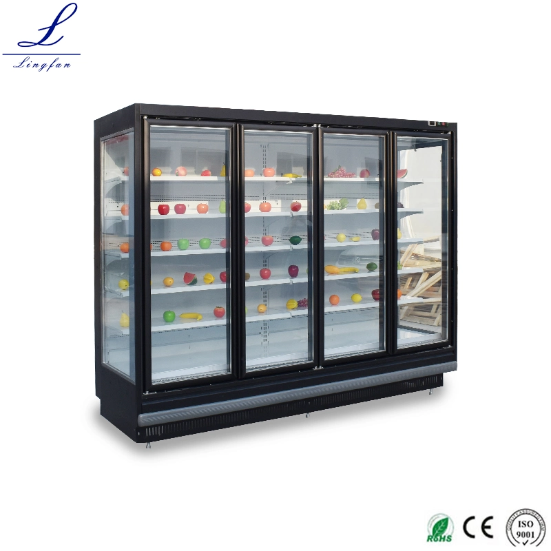 Glass Door Supermarket Diary Beverage Cold Storage Drinks Display Upright Cooler