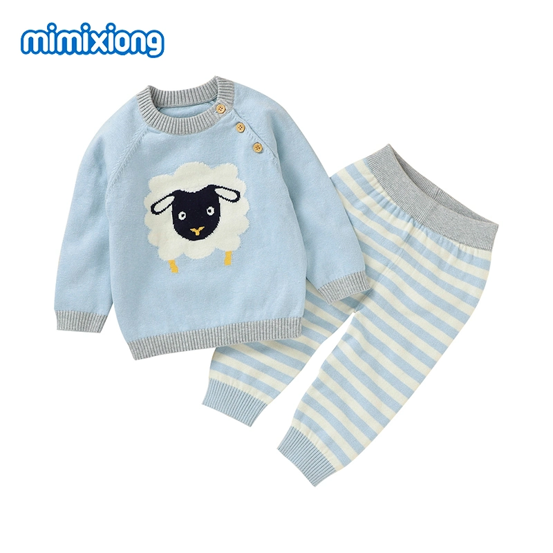 Mimixiong Baby Winter Top pantalones de rayas de punto bebé de dos piezas Juego de desgaste