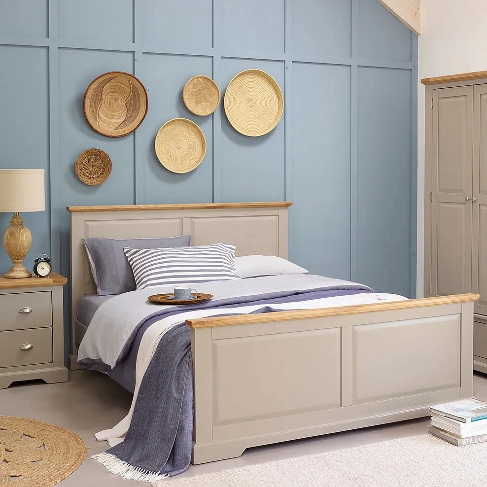 Natural Solid Oak & Grey Painting Single Sized King Double Sized Bedroom Bed