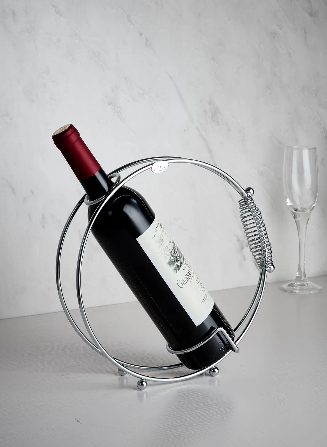 (BJ006) Iron Chromed Glass Holder Wine Bottle Holder