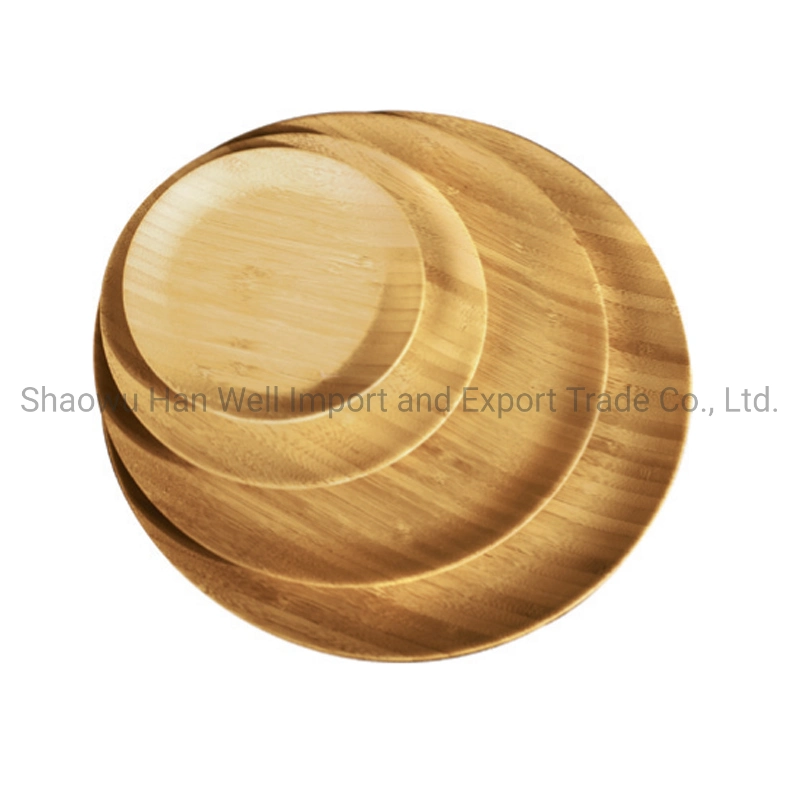 Natural Food Serving Round Bamboo Plates Set of 4