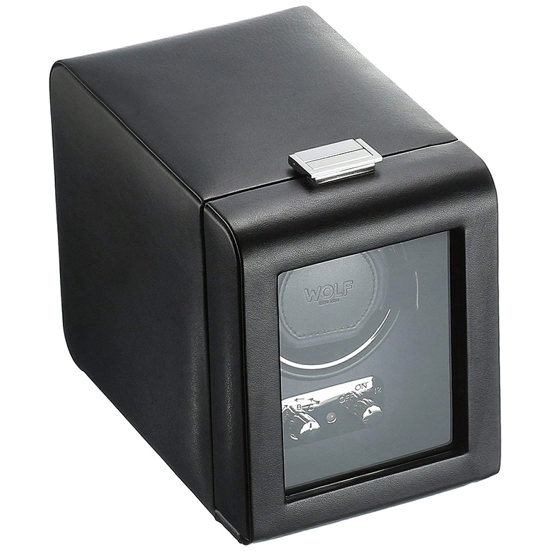 Leather Watch Boxes Black Silver Lock Acrylic Window Hot Sale