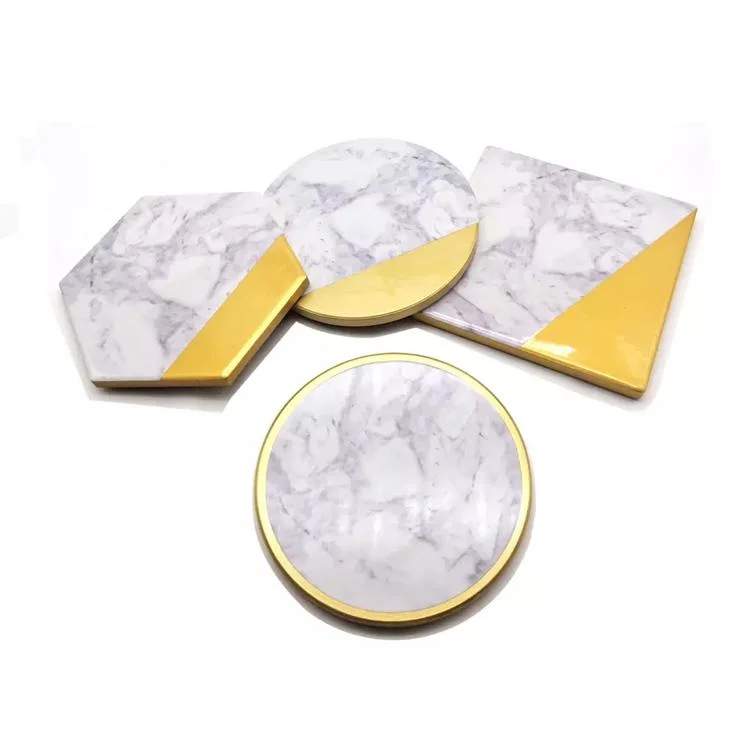 Nordic Style Ceramic Coasters Set Gold Marble Drink Coaster for Table Decoration