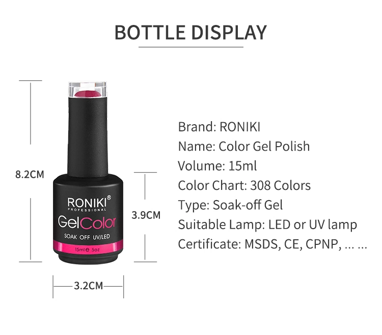 Roniki Gel Nail Polish Bouteille OEM Vernis à Ongles Gel Étiquette Privée Vernis à Ongles Gel en Gros 308 Couleur Déposez le Vernis à Ongles Gel UV