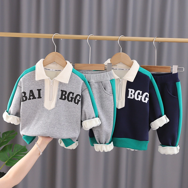Boys' Winter Suit 2022 New Plus Velvet Baby Long-Sleeved Children's Clothes Korean Version of The Baby Lapel Suit Wholesale