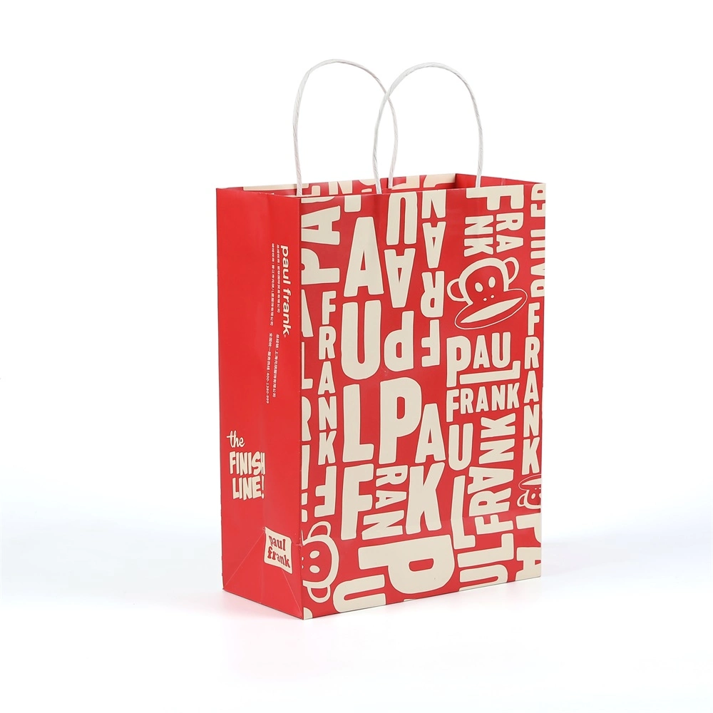 Chinese Red Color Twisted Handle Kraft Paper Bags Square Bottom for Gift