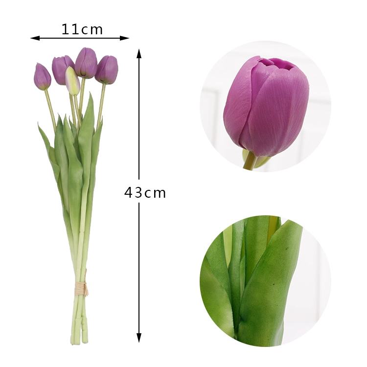 Flores artificiales Tulipanes Silla Tulip racimo de color blanco de múltiples flores de la decoración del hogar verdadero toque Artificial PU Bonsai Tulip