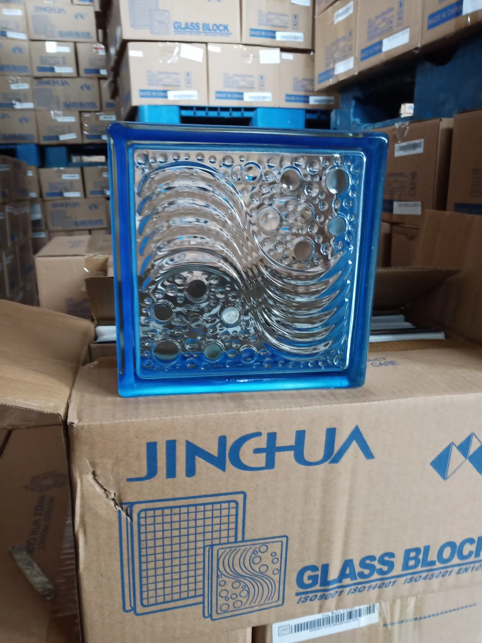 Jinghua Color lateral de alta calidad sea Wave bloque de vidrio azul/ladrillo