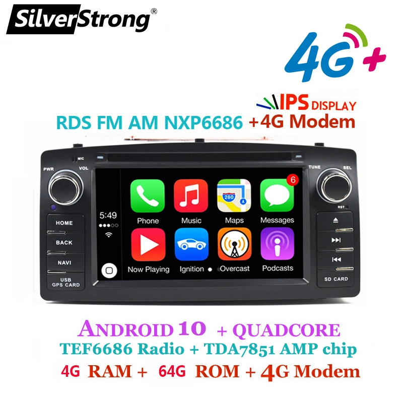 4 Go Silverstrong 64GB Android 10 Lecteur DVD pour voiture Toyota Corolla E120 BYD F3 2 DIN Multimédia automobile Auto radio de navigation GPS stéréo à 8 coeurs