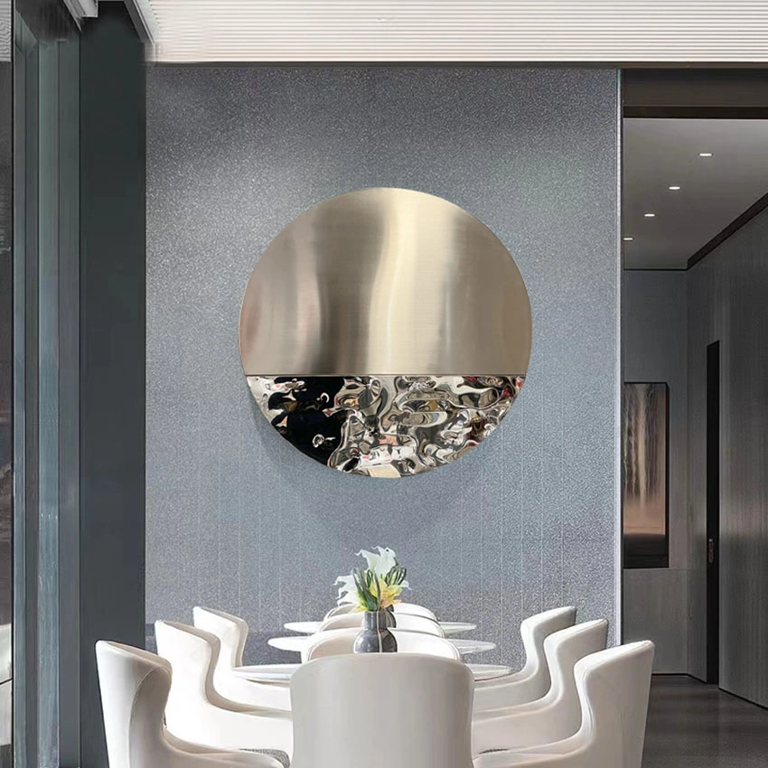 Metal Art Wall Living Room Decor Circle Mirror Stainless Steel Sculpture Hotel