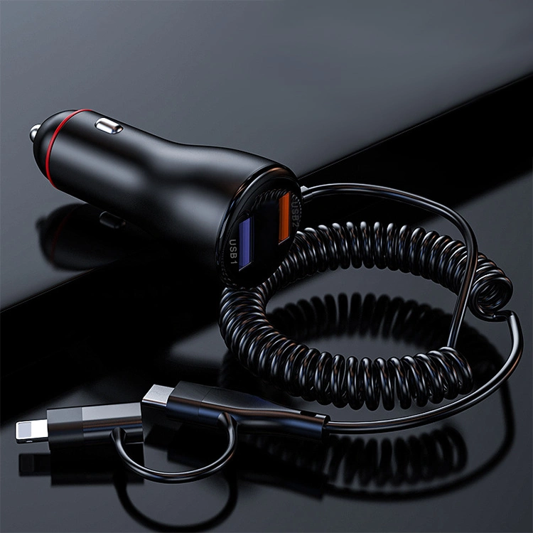 12V24V Universal Waterproof Dual 2 USB Port Car Charger with Apple Phone Charging Wire