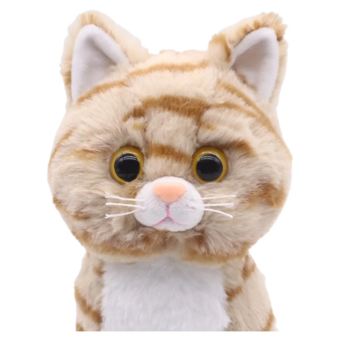 Promoción Tabby gato Naranja rayas 24cm (H) sentado gato suave Peluche para niños Palas de plástico Blanco de nariz Casa relleno Juguete animal