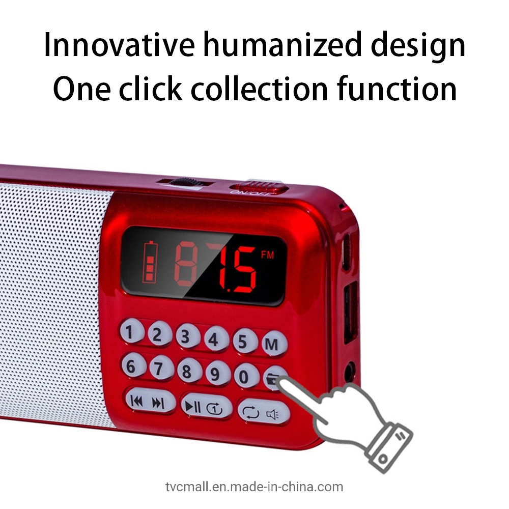 Y-508 Portable MP3 Radio with LED Light Multi-Function Mini FM Radio Speaker Support TF Card/U Disk - Red