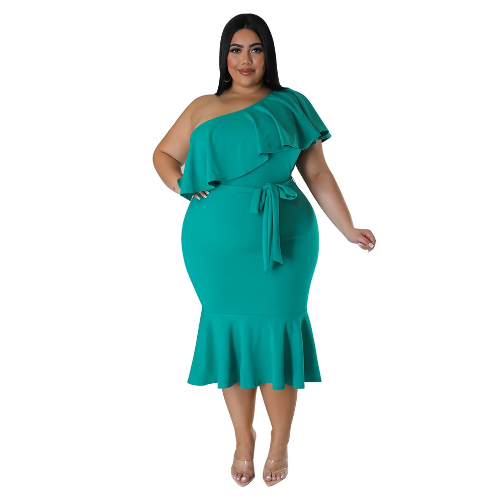 SJ-DPS2302 Plus Size Cross-border 2023 new large size women's clothing fashion slim-fit casual ruffled edge chest MIDI skirt