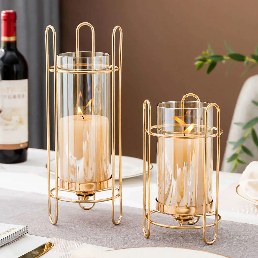 Modern Light Luxury Golden Glass Candle Holder Restaurant Home Decoration Crafts