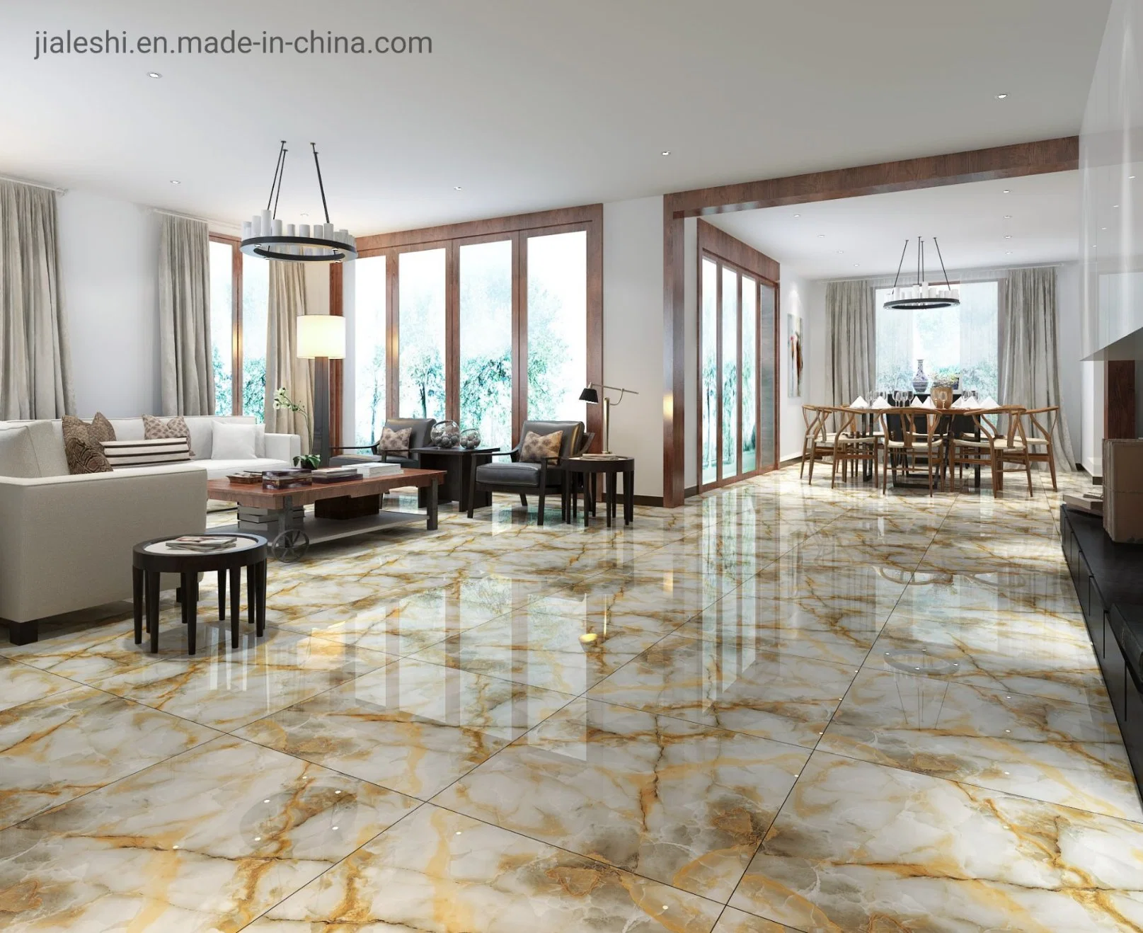 Foshan Chine mur en céramique brillant haute finition polie en marbre Plancher vitrifié porcelaine salle de bain cuisine carreaux Porcelanato Piso Ceramica