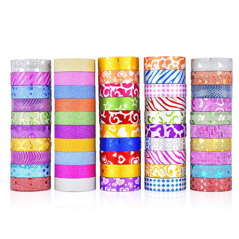 Aagu 50rolls/Set Glitter Powder Decorative Washi Tape Single-Sided Adhesive Paper Tape