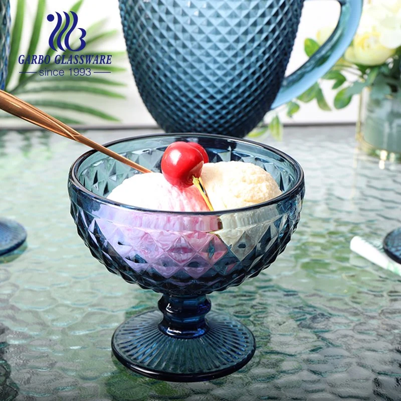 European Style Embossed Creative Ice Cream Dessert Glass Fruit Salad Solid Color Cup