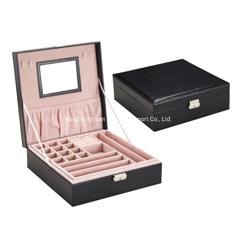 Fashion Mirror Two Tiers Jewelry Watch Storage Square Tray Box