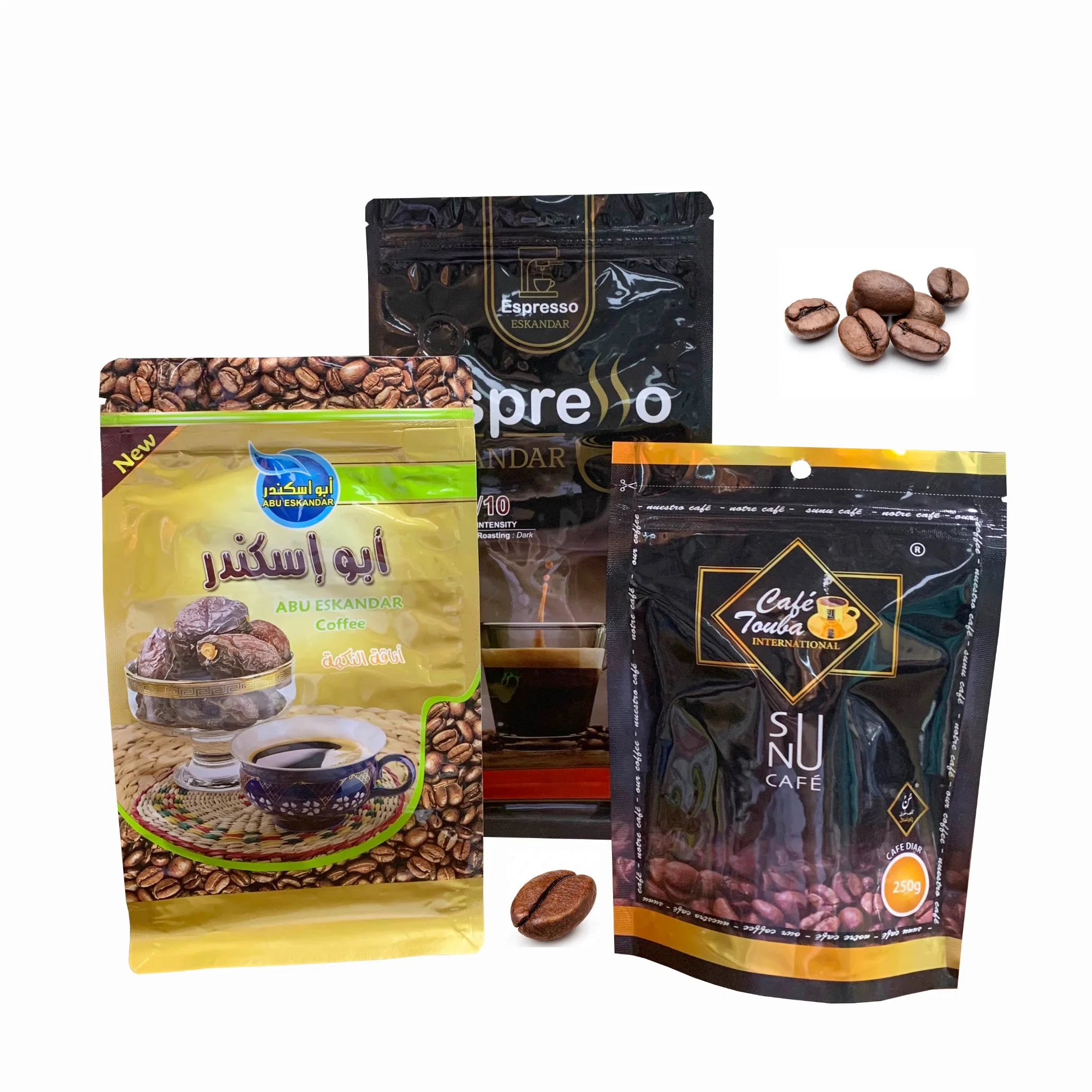 Customized Design Stand up Pouch Zipper Mylar Coffee Powder Food Packaging Bag with Valve