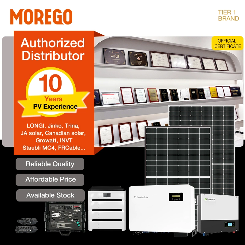 Moregosolar Solar Storage Energy System 12kw 10kw High Quality Solar Panels Lithium Battery Growatt Hybrid Inverter