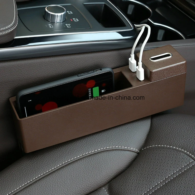 Bolsillo lateral para el asiento del coche - bolsillo lateral de la consola, soporte universal para organizador de bolsillo del coche y 2 puertos de carga USB para teléfonos móviles, llaves, tarjetas, carteras, monedas Esg10639