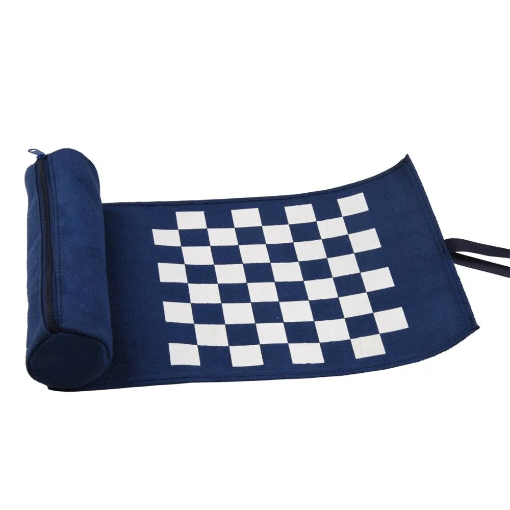 Custom blue Handmade Roll up Fabric Travel Chess Game Set