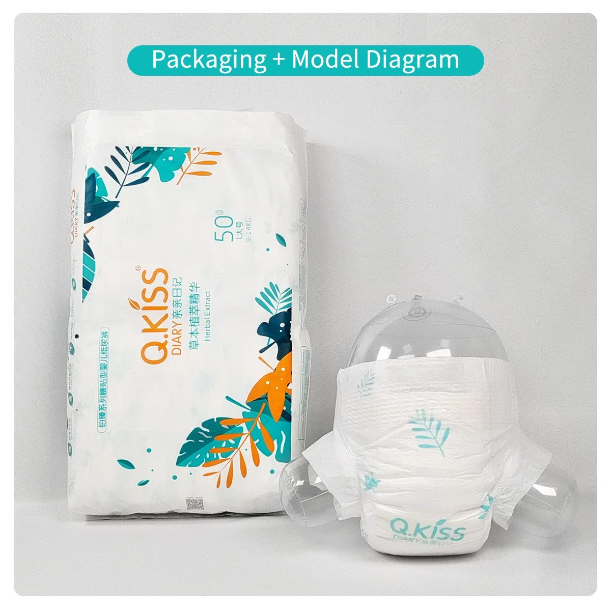 OEM/ODM Available Q. Kiss Diary Herbal Extract XXL Size Disposable Baby Nappy/Diaper