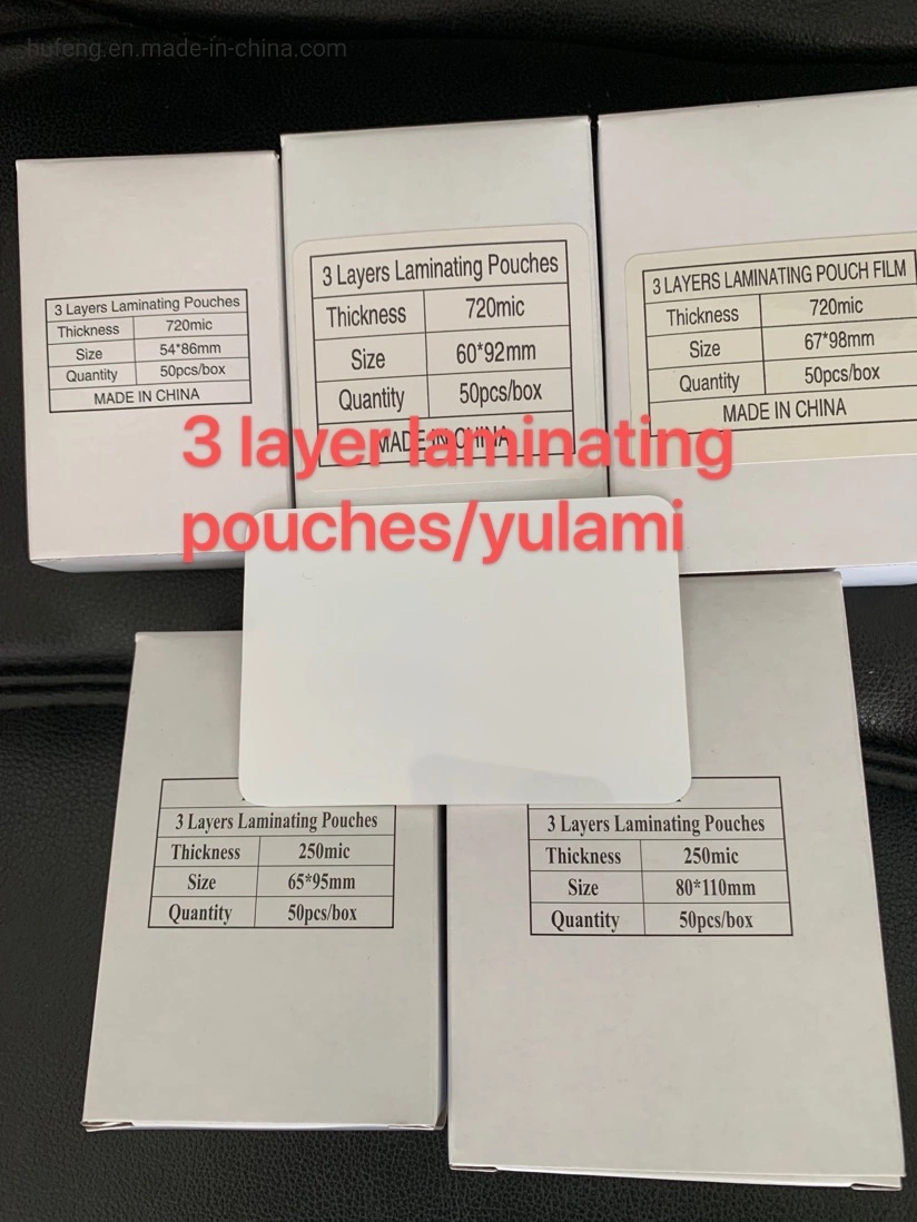 3 Layers White Insert Glossy Hot Thermal Laminating Pouches Lamination Pouches Lamination Pouch Film 54X86mm 60X92mm 67X98mm 250mic 720mic