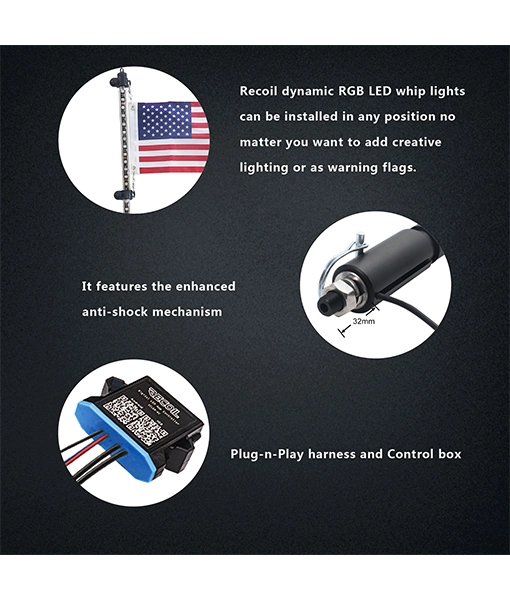 Edge Dlwp-5p 5FT Dynamic RGB LED Dancing/Chasing Whip Light with Smartphone APP and RF Controller, with Flag for UTV ATV Jeep Truck 4X4 Sxs Buggy Dune, Pair