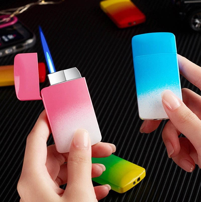 Thin Rainbow Pocket Color Lighter Creative Cigar Fire Gradient Refillable Gas Windproof Fashion Women Lighter