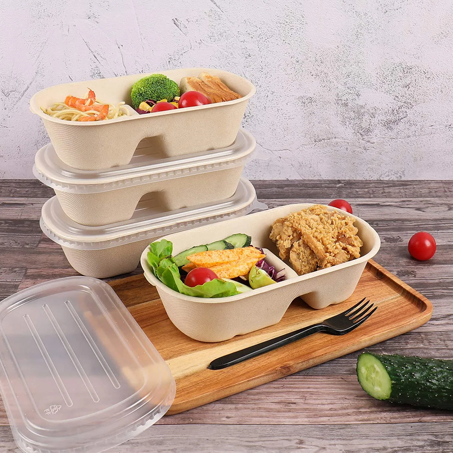 Custom Microwave Biodegradable Packaging Box Disposable Bagasse Takeaway Food Container Lunch Box