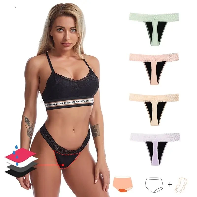 Custom 5 Layers Lace Sexy Black Waterproof Incontinence Leakproof Physiological Panties Postpartum Period Menstrual Underwear