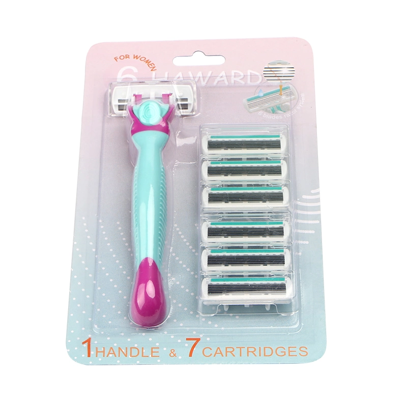 D631L rasoir féminin d'excellente qualité avec six lames ABS+manche en caoutchouc Razor pour femmes