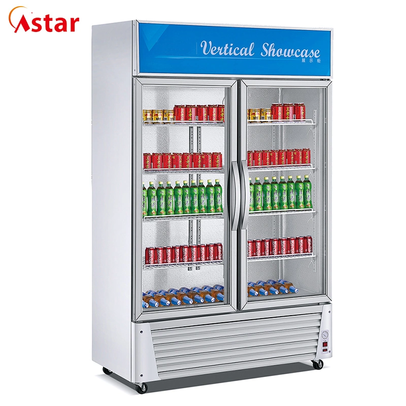 Supermarket Showcase Two Doors Big Capacity Beverage Showcase/Display with Ce