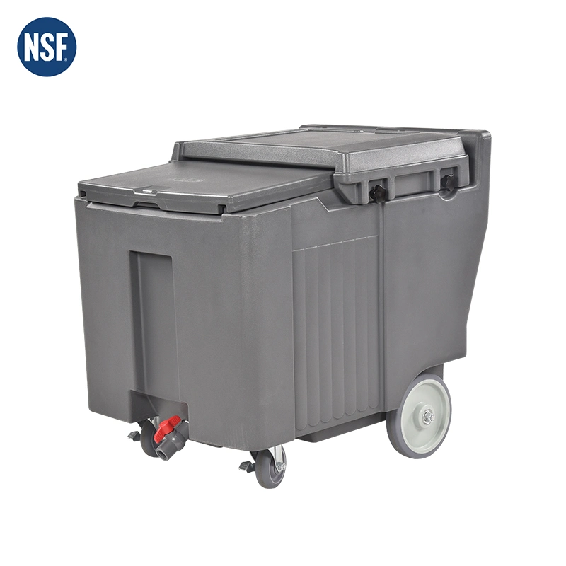 110L Mobile Portable Ice Storage Bin Grey PE Large Cans Food Use Plastic Ice Chest Cooler Box