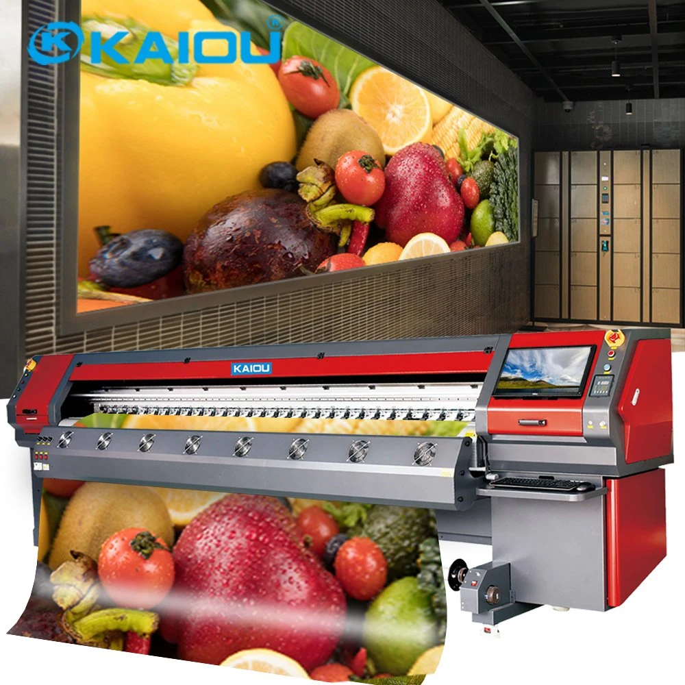 Kaiou Venta caliente Formato gigante de publicidad Indoor Plotter 9000K Eco-Solvent máquina de impresión con tintas solventes