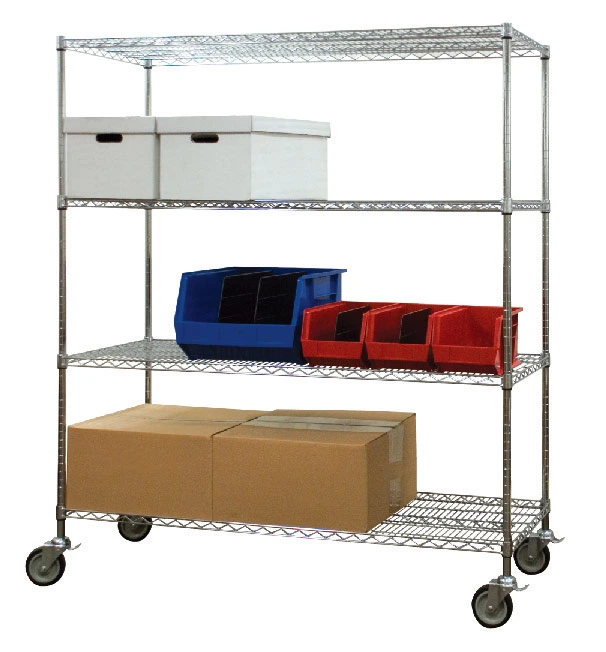 Durable Industrial Metal Steel Chrome Shelving, Garage Warehouse Storage Rack Shelving with Wheel