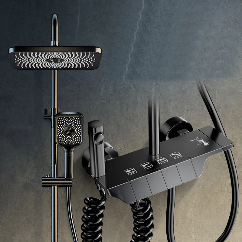 China Manufacturer Matte Black Piano Keys Rain Wall Mount 3 Functions Shower Set with 12" Shower Head