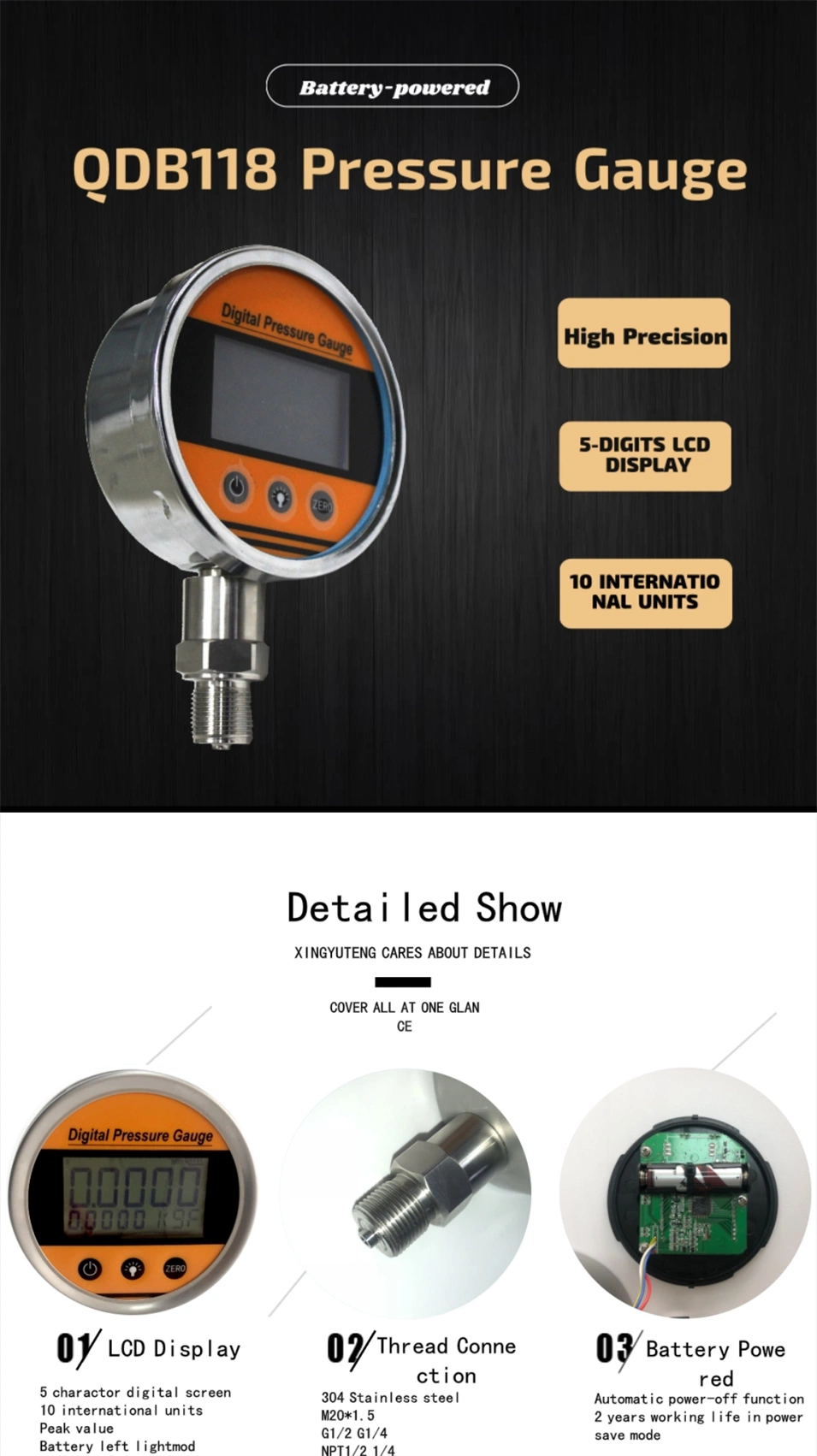 4inch Digital Pressure Gauges with Standard Dial LCD 6 Kpa Pressure Gauge