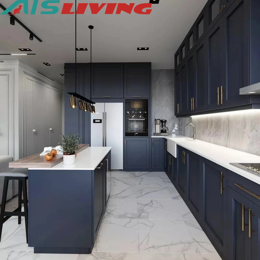 AIS Modern Luxury Designs Home Furniture Hot Sale Customized Modular Blue Shaker Kitchen Cabinets From Factory Directly Sample Customization