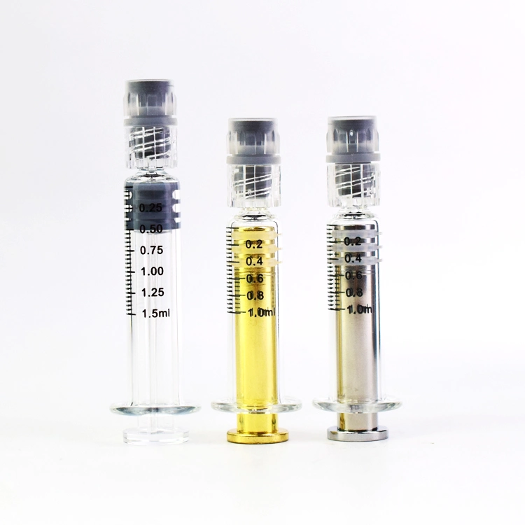 1ml Lure Lock Glass Syringe Gold Metal Push Syringe Packaging Colorful Needle Syringes