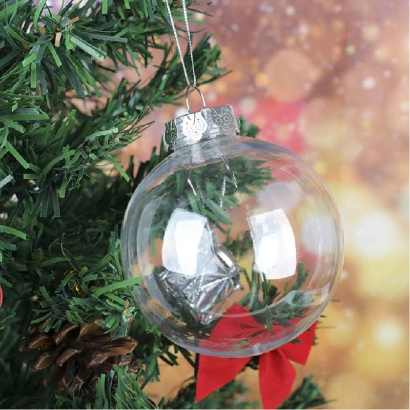 a Silver Rope and Removable Metal Cap for New Years Holiday Decor DIY Fillable Clear Plastic Ornament Balls