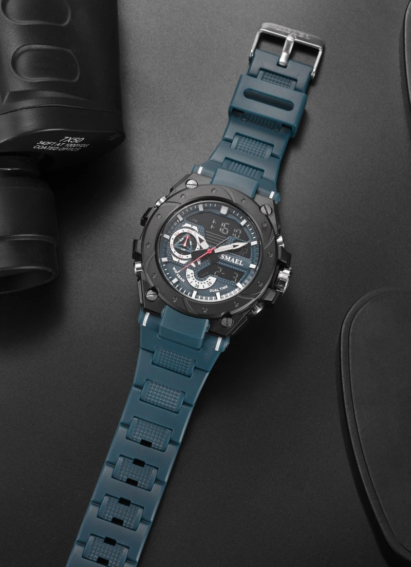 Hotsale hombres Relojes de Pulsera LED Dual Time impermeable de cuarzo analógico Reloj Digital Sports Watch